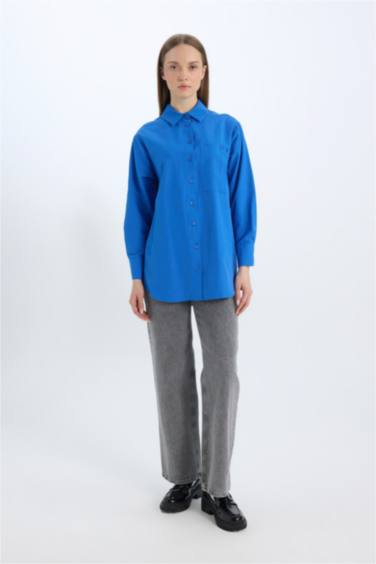 Relax Fit Poplin Shirt Collar Long Sleeve Tunic