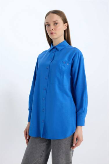 Relax Fit Poplin Shirt Collar Long Sleeve Tunic