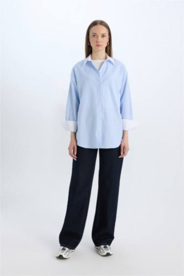 Relax Fit Poplin Shirt Collar Long Sleeve Tunic