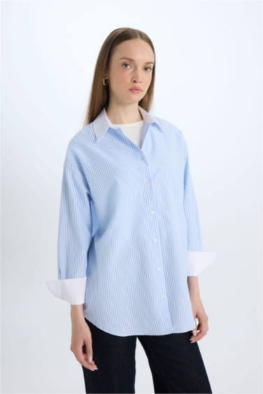 Relax Fit Poplin Shirt Collar Long Sleeve Tunic