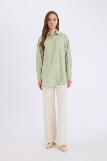 تونيك كم طويل قصة مريحة أخضر نعناع