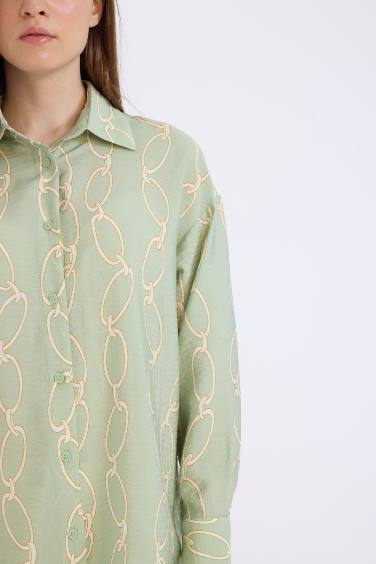 تونيك كم طويل قصة مريحة أخضر نعناع