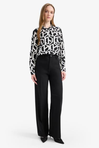 Relax Fit Viscose Shirt Collar Printed Long Sleeve Tunic