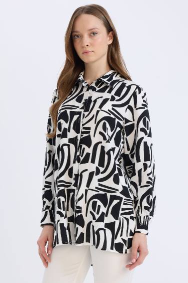 Relax Fit Viscose Printed Long Sleeve Tunic