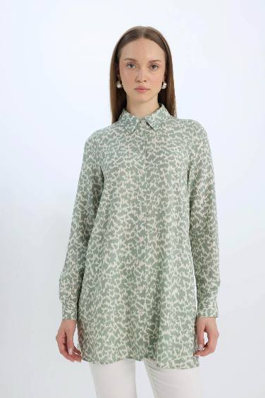 Relax Fit Viscose Printed Long Sleeve Tunic