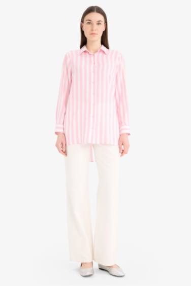 تونيكة كم طويل فيسكوز مطبوعة قصة مريحة برقبة قميص