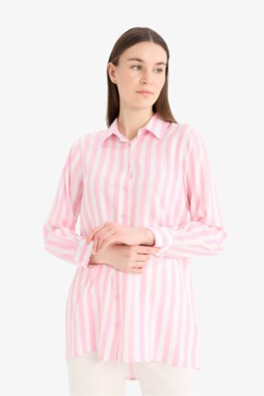 تونيكة كم طويل فيسكوز مطبوعة قصة مريحة برقبة قميص