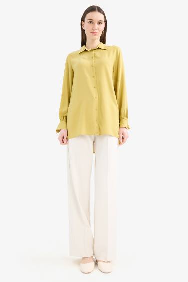 Regular Fit Viscose Shirt Collar Long Sleeve Tunic