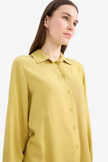 Regular Fit Viscose Shirt Collar Long Sleeve Tunic