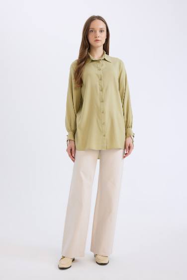 Regular Fit Viscose Shirt Collar Long Sleeve Tunic