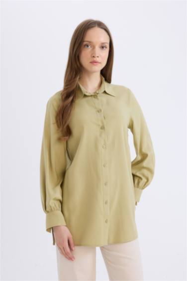 Regular Fit Viscose Shirt Collar Long Sleeve Tunic