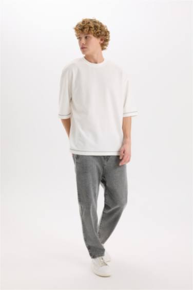 Relaxed Slouchy Fit Wide Leg Washed Jeans