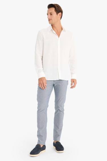 %100 Pamuk Regular Fit İnce Polo Yaka Uzun Kollu Gömlek