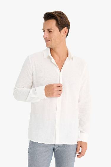 %100 Pamuk Regular Fit İnce Polo Yaka Uzun Kollu Gömlek