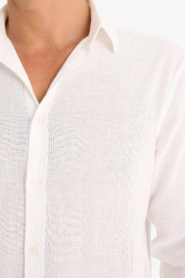 %100 Pamuk Regular Fit İnce Polo Yaka Uzun Kollu Gömlek