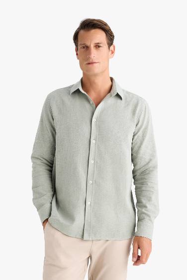 %100 Pamuk Regular Fit İnce Polo Yaka Uzun Kollu Gömlek