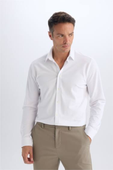 قميص بولو محبوك قصة عادية ردن طويل