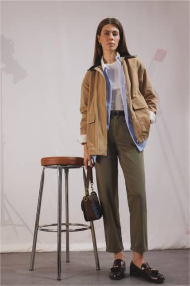 Carrot Fit Pocketed High Waist Gabardine Trousers