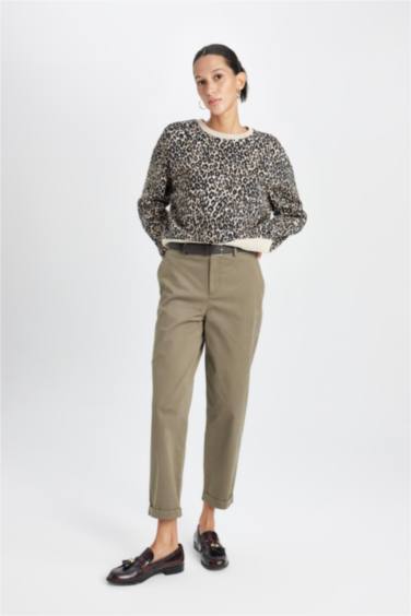 Carrot Fit Pocketed High Waist Gabardine Trousers