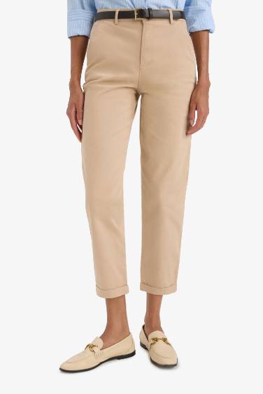 Carrot Fit Gabardin Kemerli Pantolon Cepli Yüksek Bel