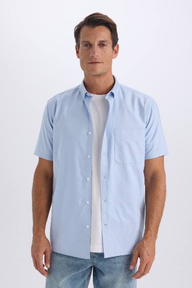 Regular Fit Polo Collar Oxford Short Sleeve Shirt