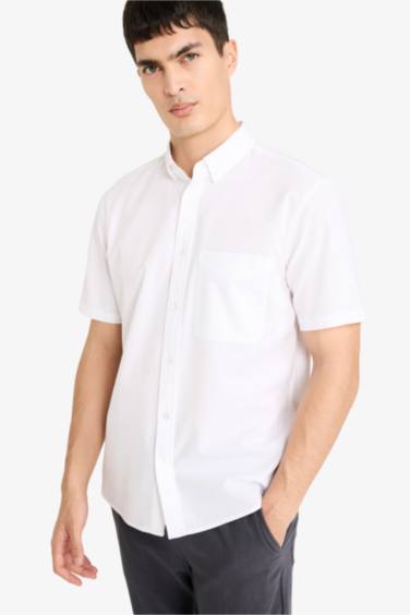 Regular Fit Polo Collar Oxford Short Sleeve Shirt