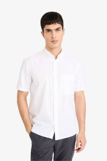 Regular Fit Polo Collar Oxford Short Sleeve Shirt