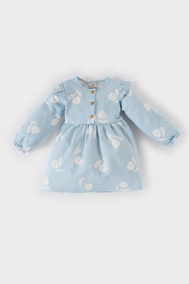 Baby Girl Patterned Long Sleeve Sweatshirt Fabric Dress