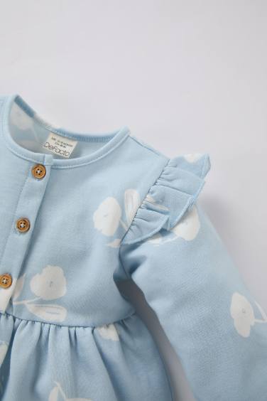 Baby Girl Patterned Long Sleeve Sweatshirt Fabric Dress