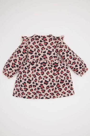 Baby Girl Crew Neck Buttoned Leopard Dress