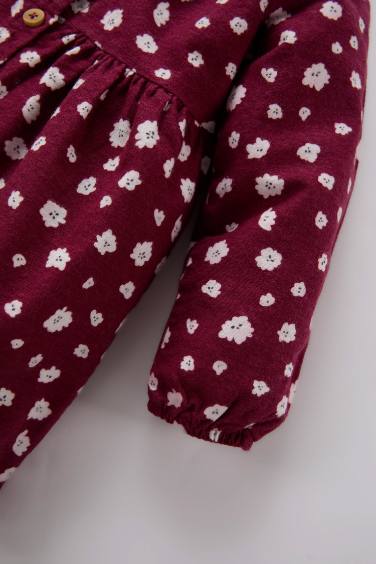 Kız Bebek Çiçekli Uzun Kollu Pazen Elbise