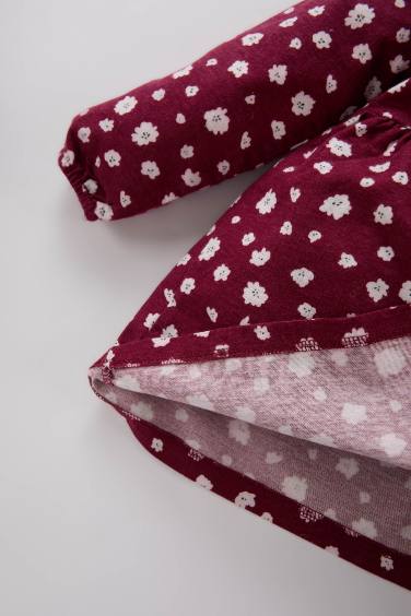 Kız Bebek Çiçekli Uzun Kollu Pazen Elbise