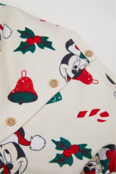 Kız Bebek Disney Mickey & Minnie Bisiklet Yaka Yılbaşı Temalı Uzun Kollu Elbise