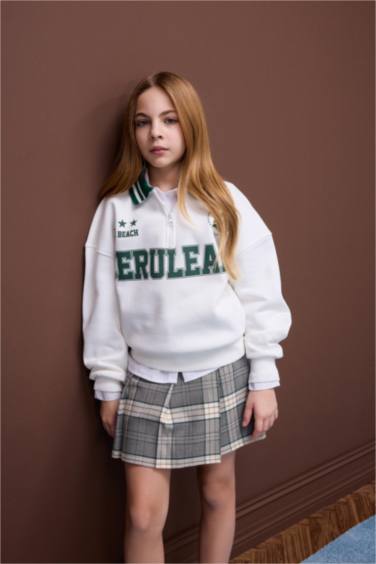 Sweatshirt oversize imprimé à col polo pour fille