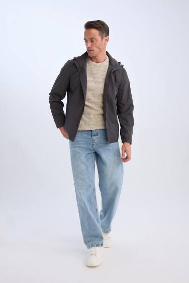 Slim Fit Hooded Lined Zippered Pocketed Seasonal Jacket