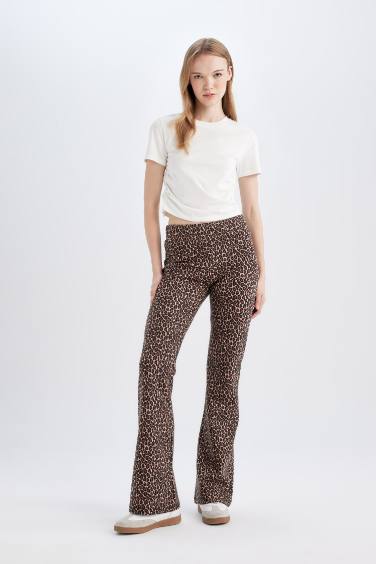 Flare Fit Straight Leg Leopard Trousers