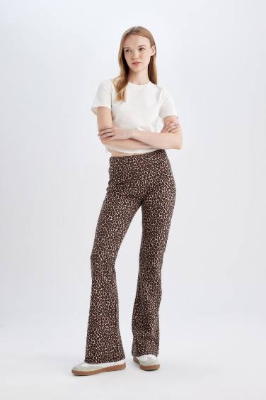Flare Fit Straight Leg Leopard Trousers