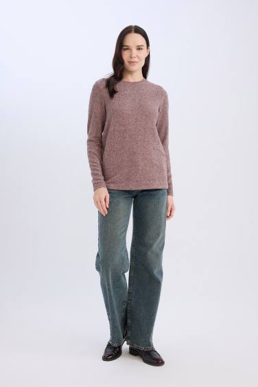 تيشيرت كم طويل قصة عادية برقبة مستديرة