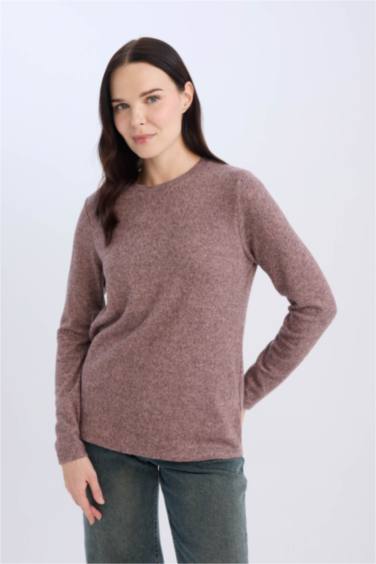 تيشيرت كم طويل قصة عادية برقبة مستديرة