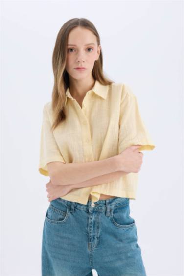 Oversize Fit Linen Look Short Sleeve Shirt