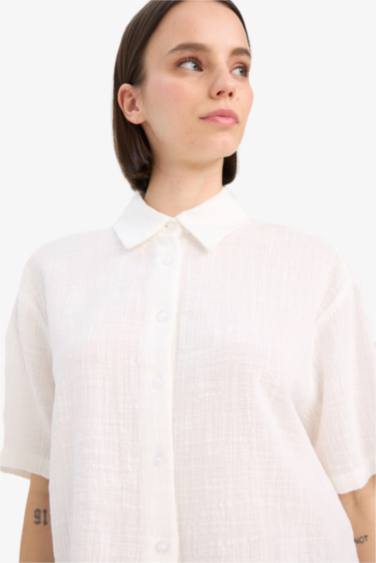 Oversize Fit Linen Look Short Sleeve Shirt