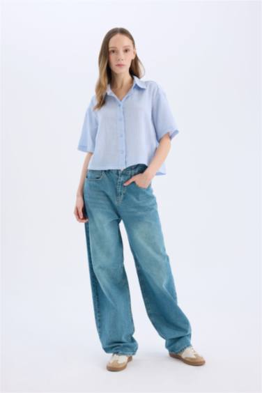 Oversize Fit Linen Look Short Sleeve Shirt