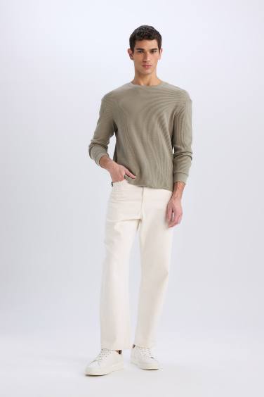 Boxy Fit Bisiklet Yaka Pamuklu Basic Düz Kısa Kollu Tişört