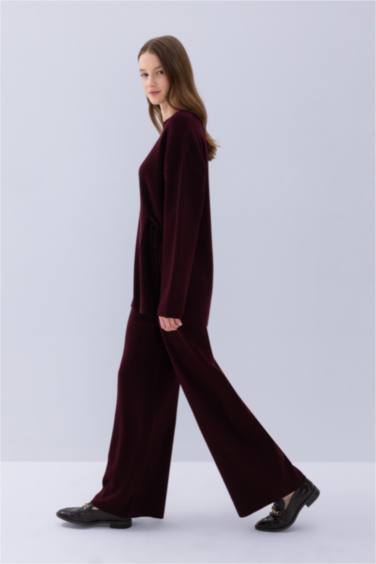 Triko Pantolon Regular Fit Beli Lastikli Cepli Basic Düz Paça