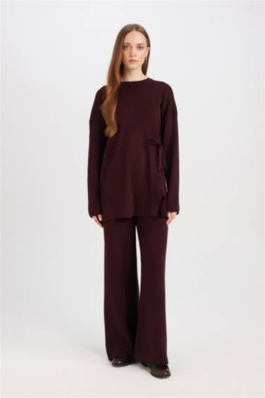 Triko Pantolon Regular Fit Beli Lastikli Cepli Basic Düz Paça