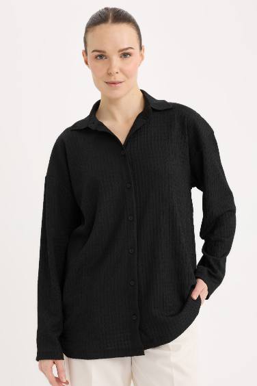 Relax Fit Shirt Collar Crepe Black Shirt