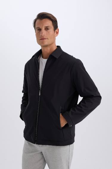 Slim Fit Dar Kesim Polo Yaka Astarlı Fermuarlı Mont