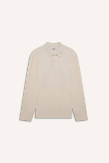 %100 Pamuk New Regular Fit Polo Yaka Basic Düz Uzun Kollu Dokulu Pike Tişört