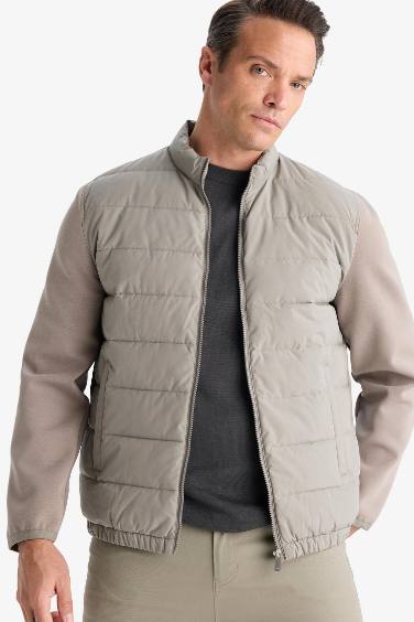 Slim Fit High Neck Zippered Puffer Jacket