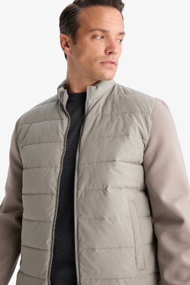 Slim Fit High Neck Zippered Puffer Jacket